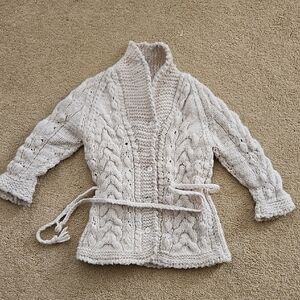 Elegant Handmade Cream Cable Knit Wool Cardigan
